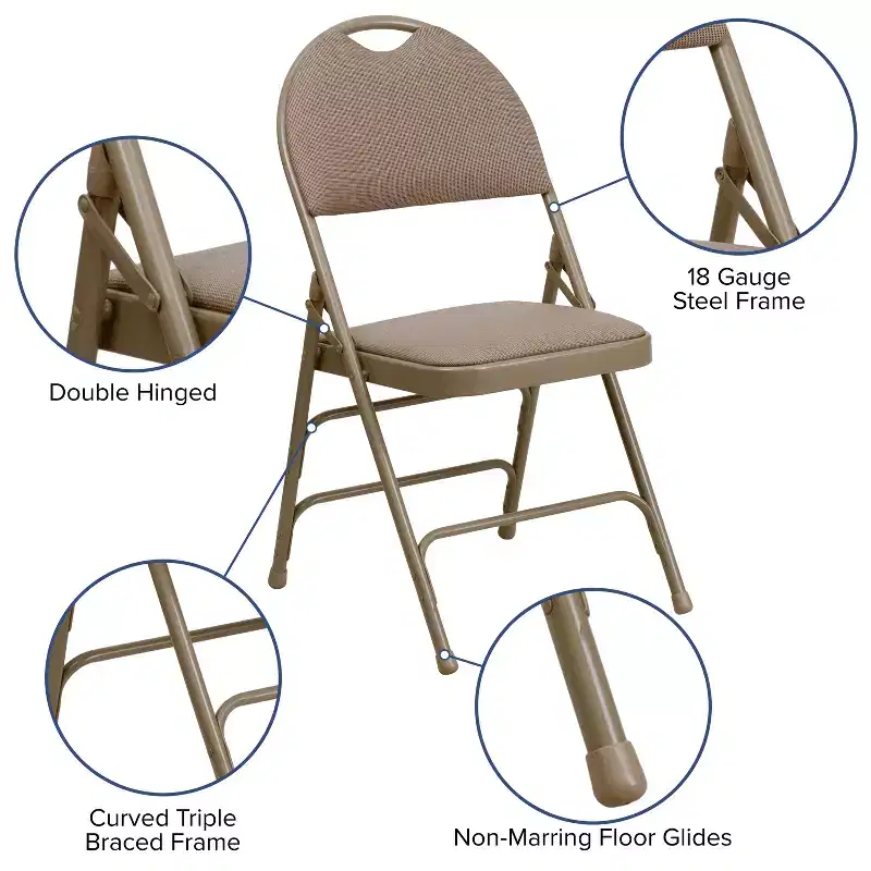 Extra Large Ultra-Premium Triple Braced Metal Folding Chair with Easy-Carry Handle