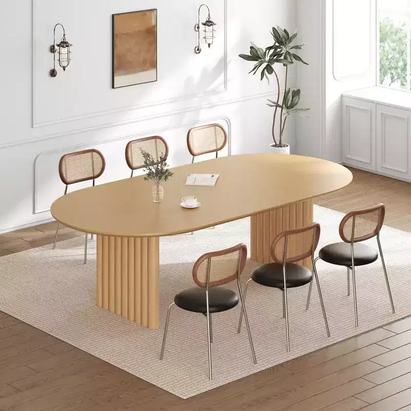 79 Oval Dining Table for 6-8 Wood Kitchen Table with Scratch-Resistant Top & Striped Legs Modern Farmhouse for Living Room Kitchen Natural