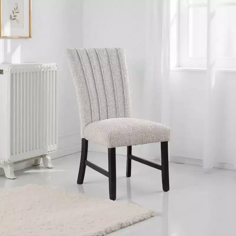 Royal Hampton Dining Side Chair Set of 2, Vertical Tufted Gray Boucle, Black