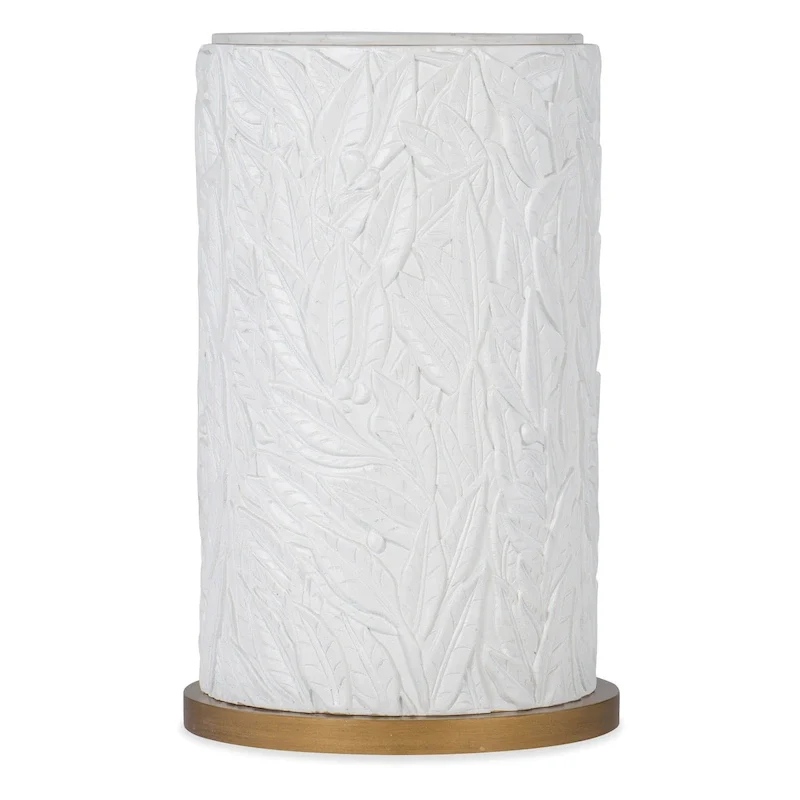 Round Quartz Top Accent Table with Leaf Motif & Gold Base, 16