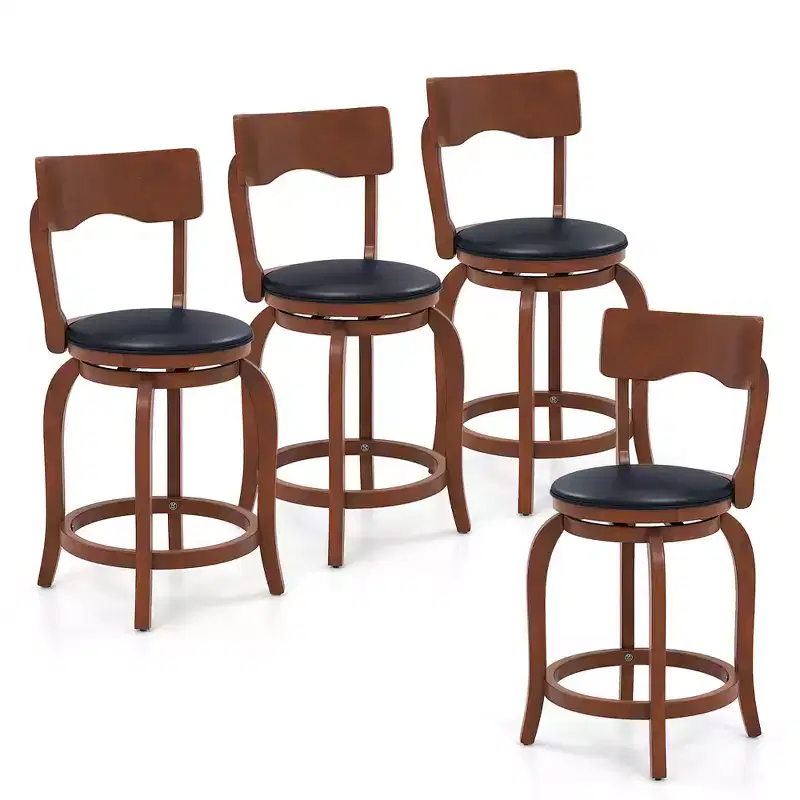 Costway 24 Swivel Bar Stools Set of 4 w/ Rubber Wood Frame Upholstered Seat Footrest