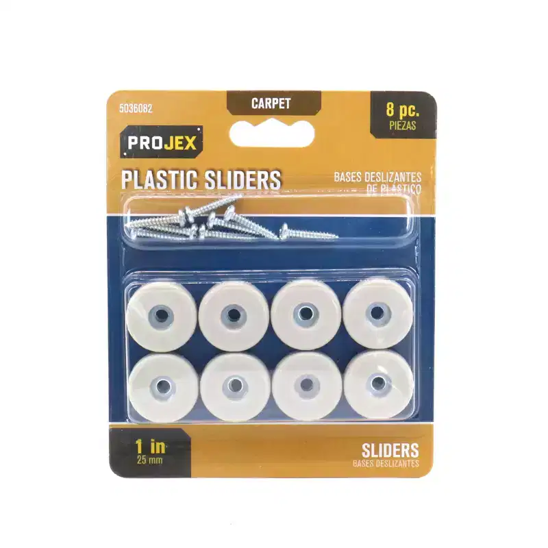 Screw-On Plastic Heavy Duty Furniture Glide, White, 1 in., 8 Pack
