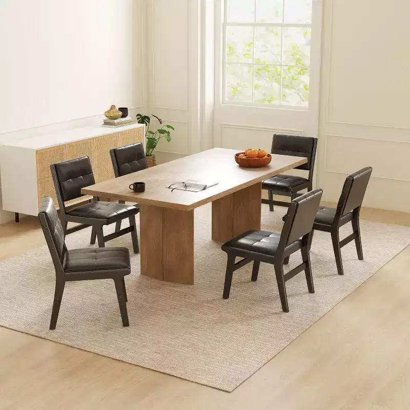 Tufted Faux Leather Upholstered Wood Dining Chairs (Set of 2)
