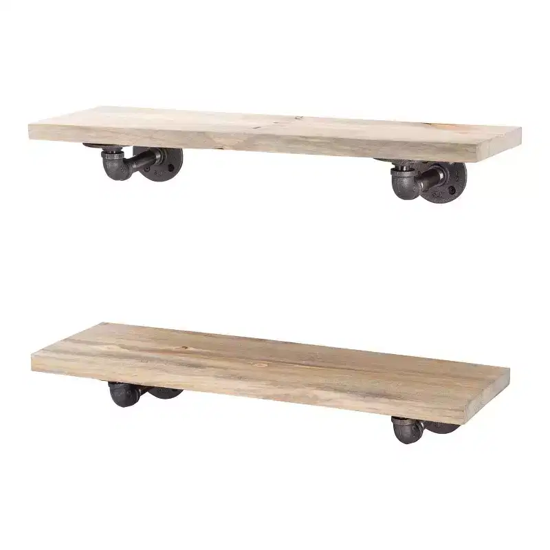 RESTORE Driftwood Tan 24 in. Shelves with L-Shaped Brackets by Pipe Decor