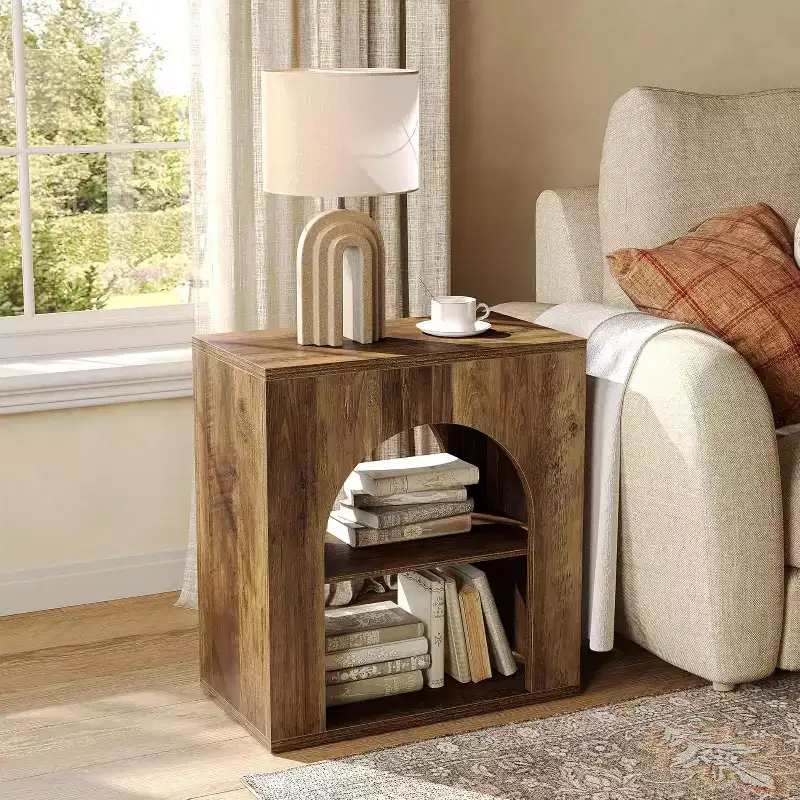 Lantine 3-Tier End Table, Wooden Side Table with Open Storage Shelf for Living Room, Small Space, Easy Assembly