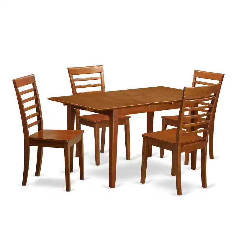 5-Piece Saddle Brown Finish Solid Wood Top - Dining Room - Seats 4