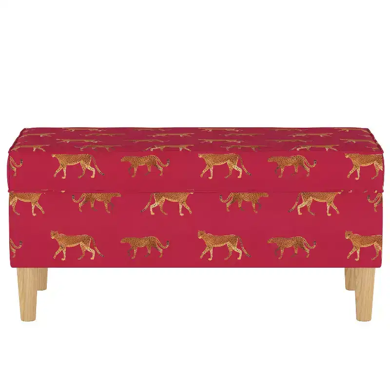 Skyline Furniture Storage Bench Cheetah Walk Raspberry