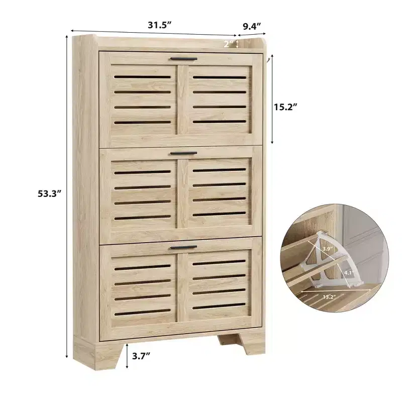 White 3-Door Louvered Shoe Cabinet, Fits up to 30 Pairs