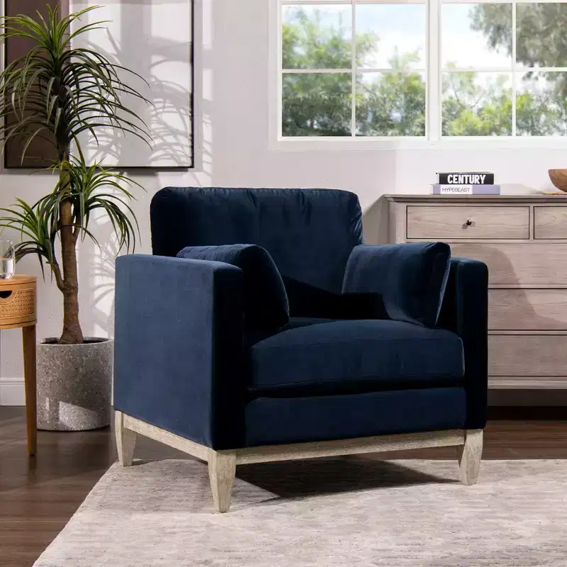 Modern Farmhouse Velvet Arm Chair with Feather-Down Foam Cushion, 36in