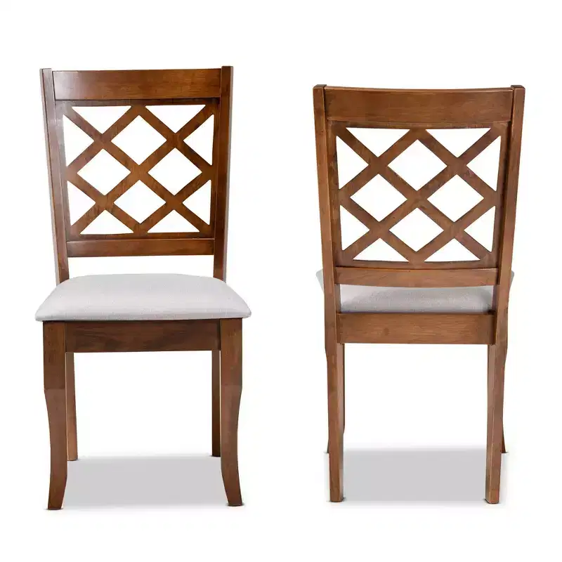 Set of 2 Verner Dining Chairs Gray/Walnut - Baxton Studio: Foam-Padded, Crisscross Back, Cabriole Legs