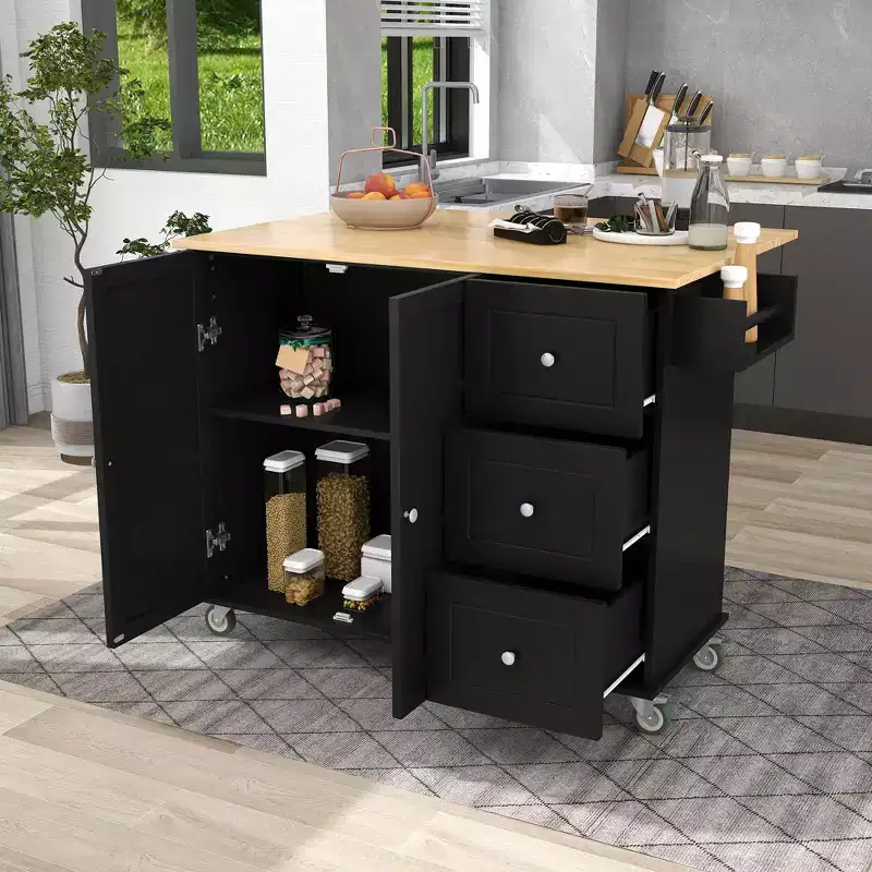 Whisen Modern Kitchen Island Cart, Kitchen Cart with Racks and Drawers