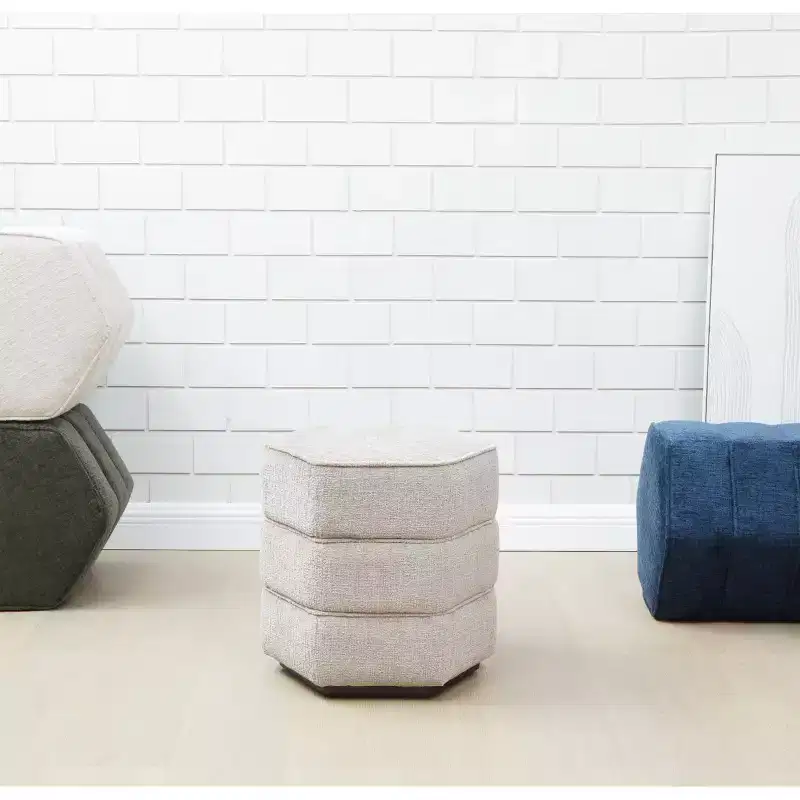 Rosaria Chenille Hexagon Ottoman — Wood Frame, Polyester, Polyurethane Foam