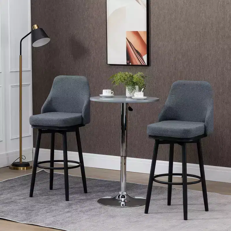 HOMCOM Extra Tall Bar Stools Set of 2, Modern 360 Swivel Barstools, Dining Room Chairs with Steel Legs and Footrest, Dark gray