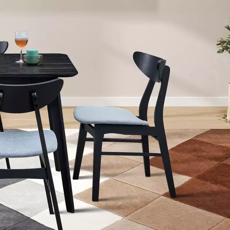 Set of 2 Upholstered Dining Chairs Wooden Armless Chairs with Solid Rubberwood Frame, Black/Walnut/Oak