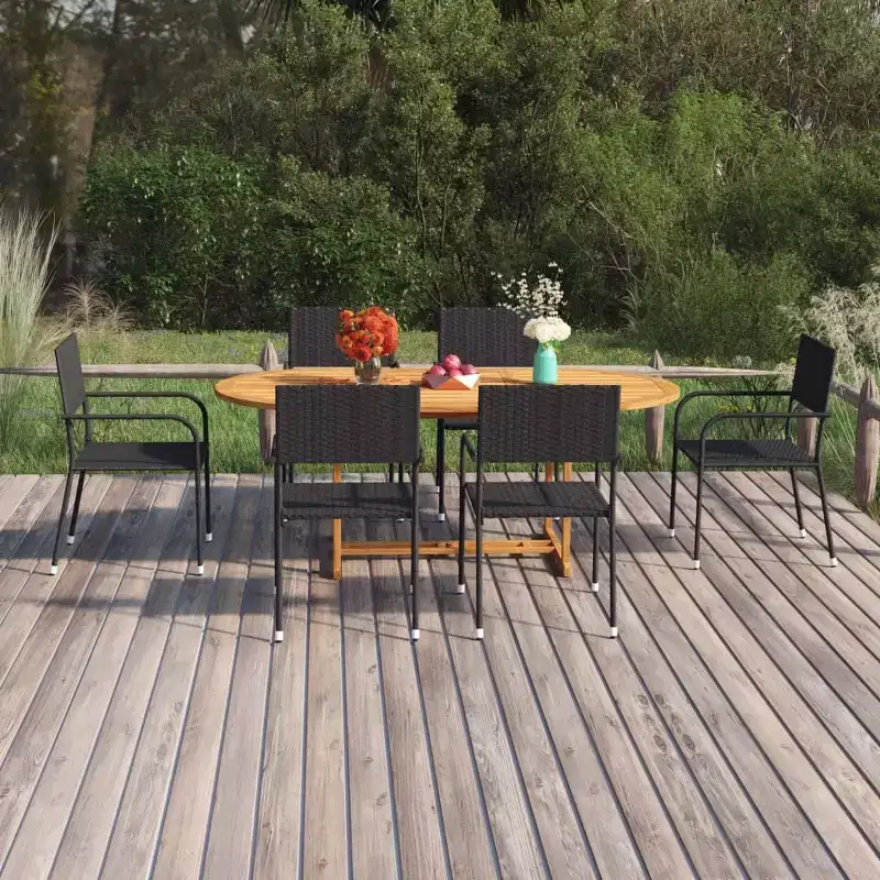 vidaXL Patio Dining Set 7 Piece Patio Dining Table and Chairs Poly Rattan - Black