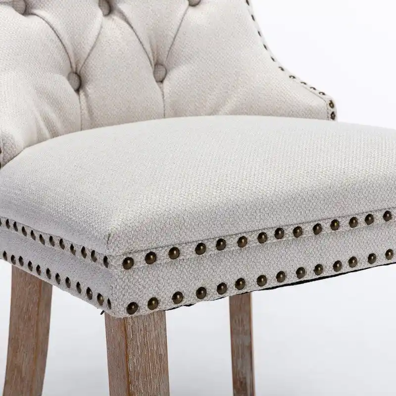 Tufted Upholstered Linen Dining Chair with Solid Wood Legs, Set of 2
