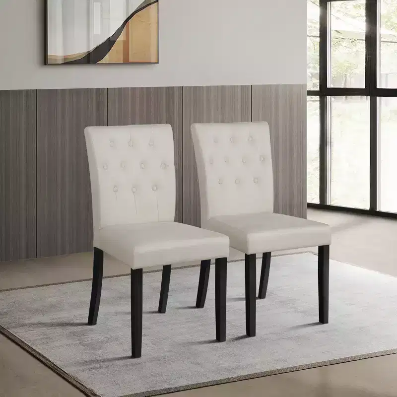 Black Wooden Dining Chair with Linen Cover