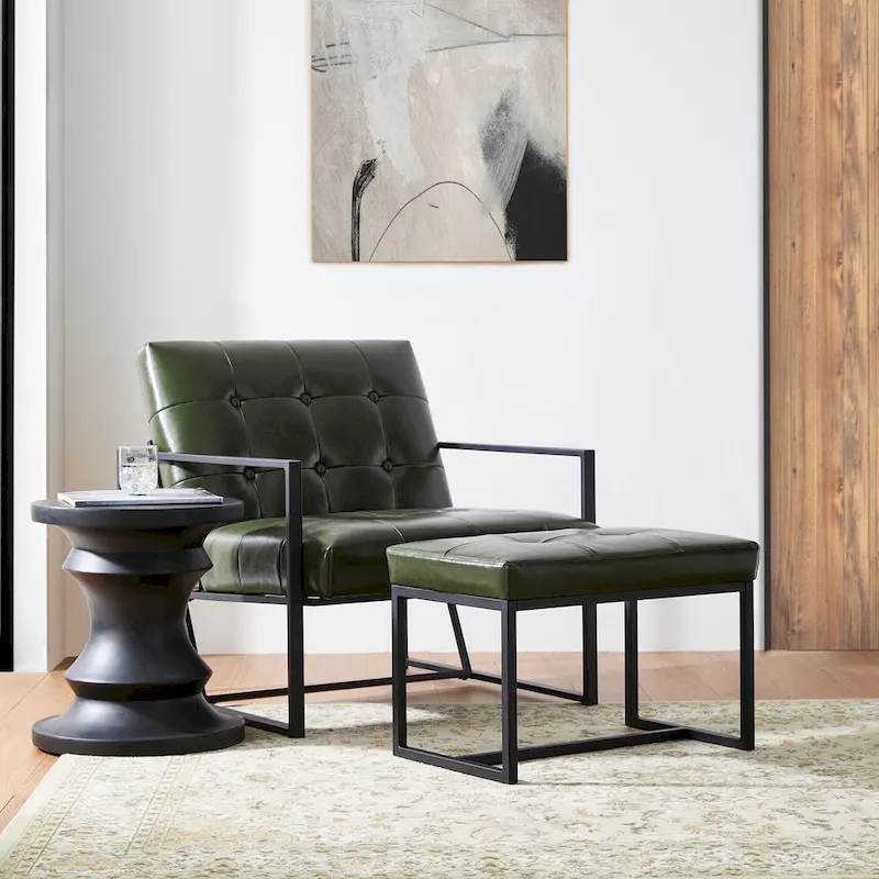 Glitzhome Modern PU Leather Tufted Accent Chair with Ottoman Set