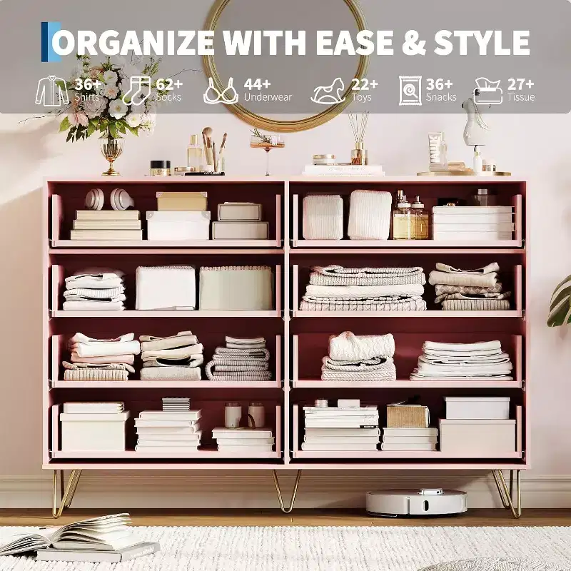 8-Drawer Fluted Wooden Dresser with Metal Handles