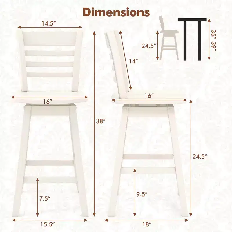 Costway 2 PCS 24.5 Counter Height Bar Chairs Swivel Bar Stools with Hollow Backrest Brown/White
