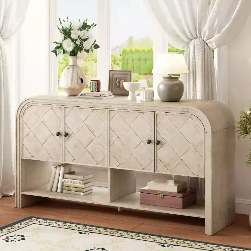 60 Modern Console Table Cabinet with Storage, Entryway Table with Curved Corners for Hallway or Living Room - Panipeachy