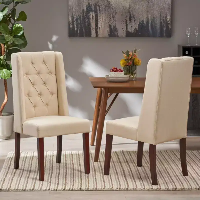 Set of 2 Dining Chairs Upholstered Chairs Armless Chairs with High Wingback & Button Tufted Diamond Stitching, Blue/Beige/Gray/Brown/Red/Black-Merax