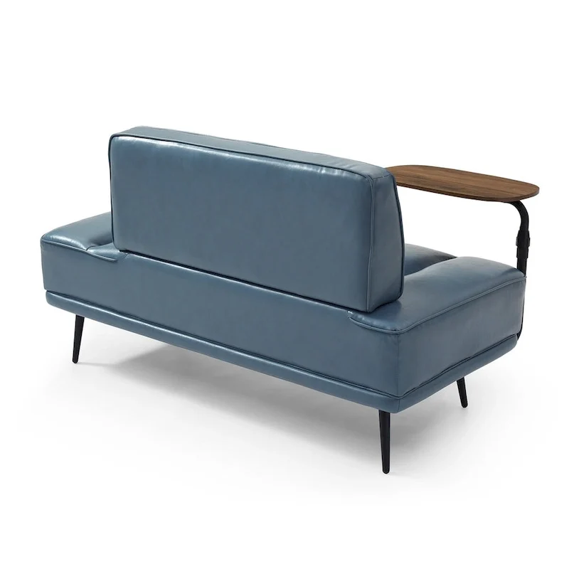 56.3Width End of Bed Bench,Faux Leather Upholstered With side table,360-degree Swivel tray couch,Entryway Ottoman,Metal Legs