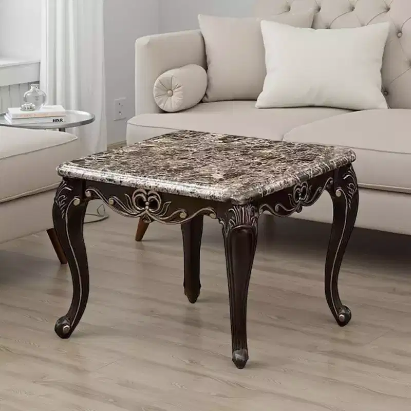 End Table, Dark Walnut Brown Wood, Carved Details, 28 Inch