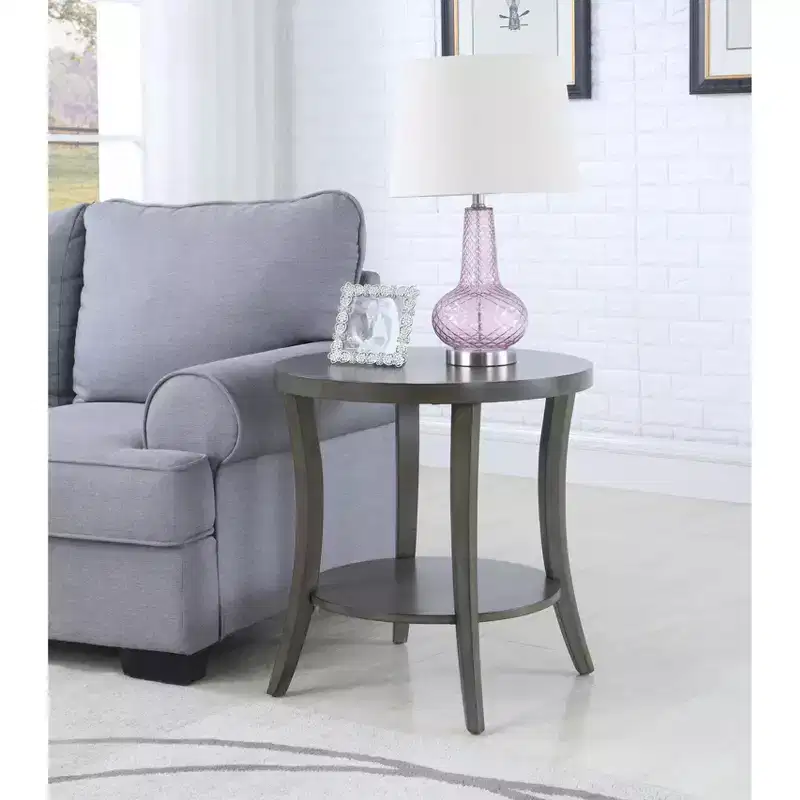 Elegent Round Side Table with Arched Legs, End Table with Storage Shelf and Thick Tabletop, Small Table for Living Room, Bedroom