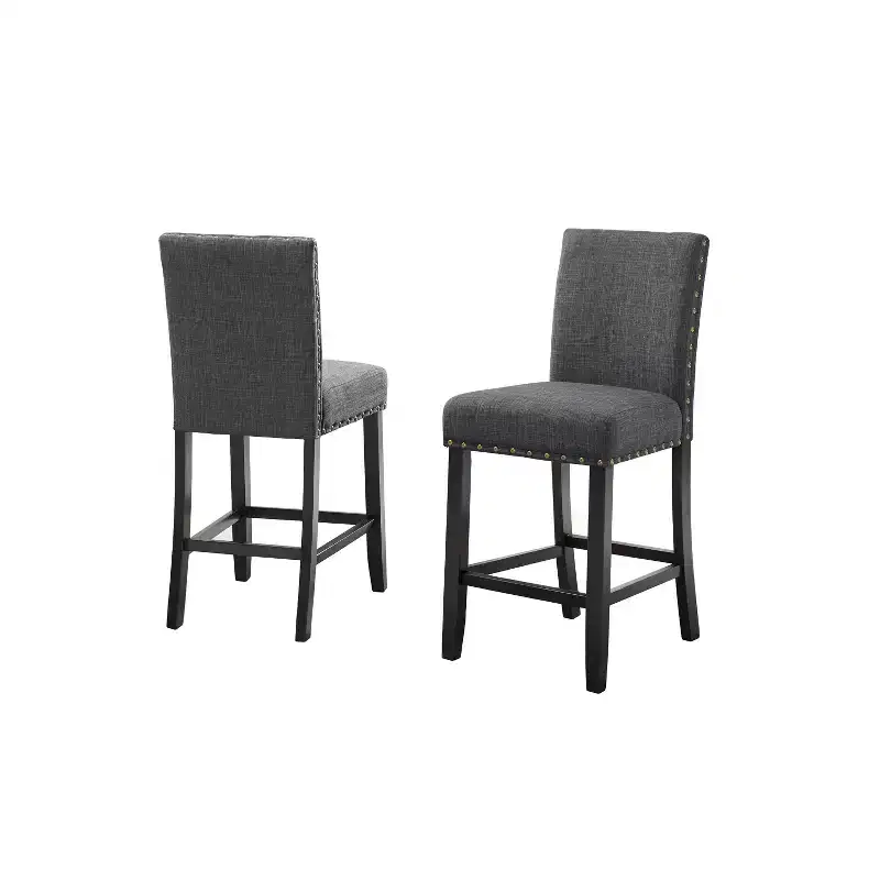 Biony Espresso Wood Counter Height Dining Set with Grey Fabric Nailhead Stools