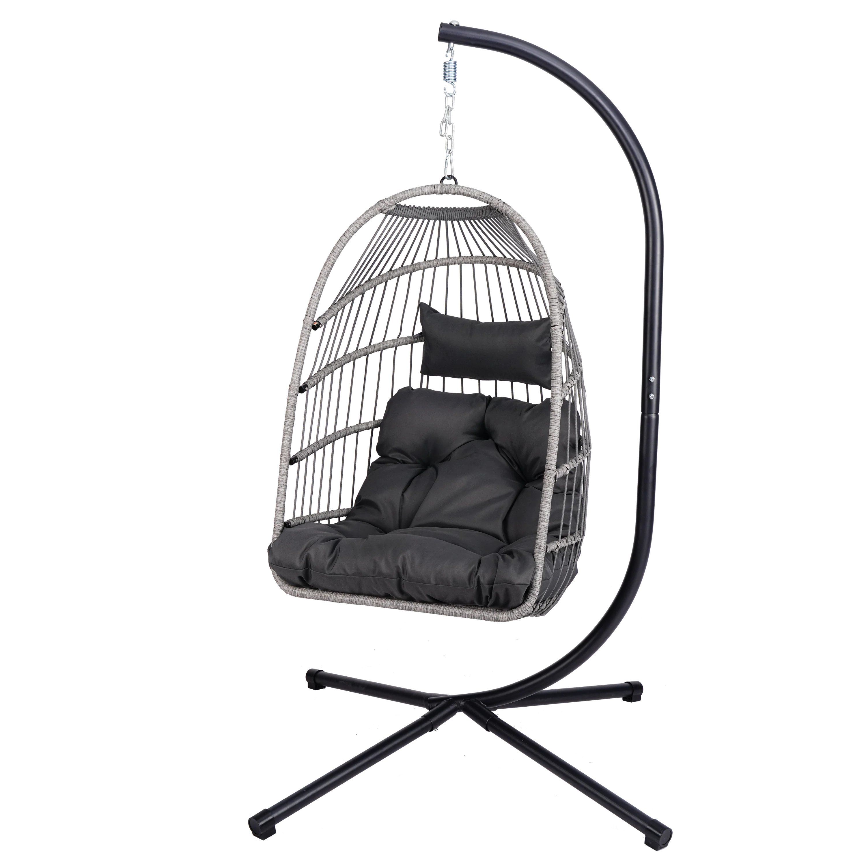 Outdoor Egg Hanging Chair with Stand and Plush Cushion