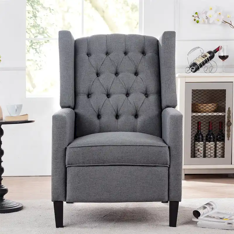 27 Wide Upholstered Manual Recliner, Wing Sofa Chair with Wood Legs