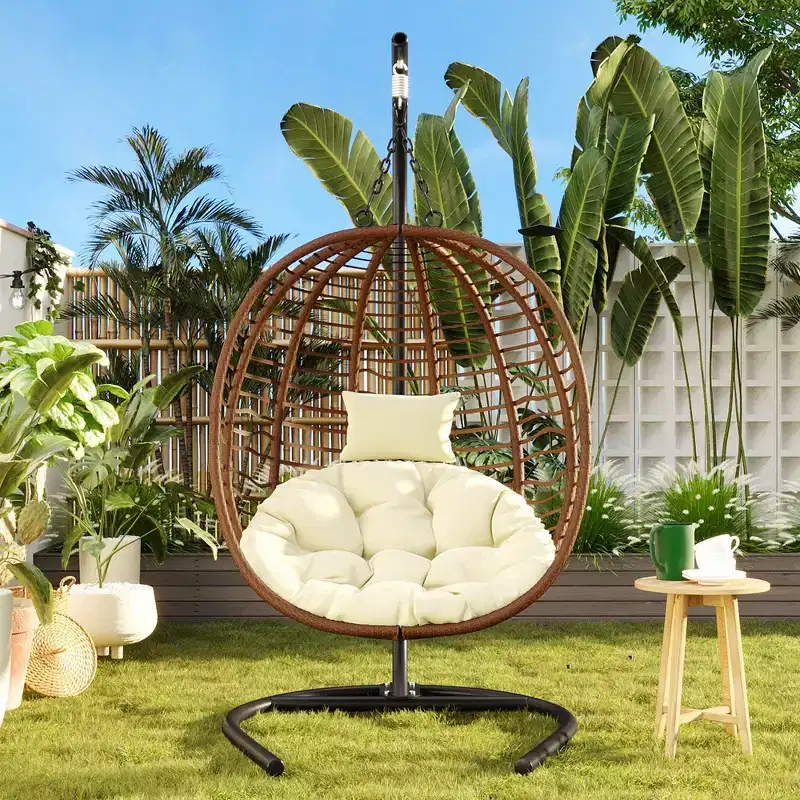 Whisen Single Person Folding Egg Chair with Stand, Hammock Swing Chair with Adjustable Anti-Slip Feet
