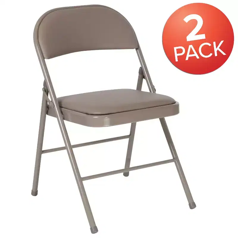 Beige / Gray Padded Vinyl Folding Chair – Set of 2