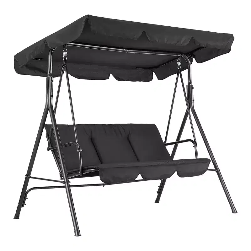 Outdoor Swing Chair with Adjustable Canopy, 3-Person Outdoor Patio SwingChair with Adjustable Tilt Shade, Porch Swing 3 Seater with Canopy