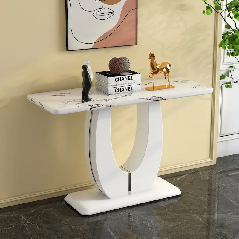 Modern Simple Glossy White Rectangular Counter Bar Table 47.24 x 18.11 x 29.52 For Living Room Bedroom Bedside Entrance House