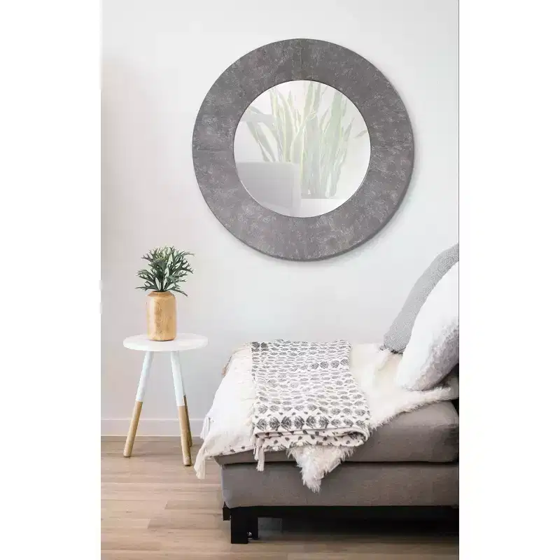 Howard Elliott 30" Round Metal Framed Wall and Accent Mirror: Rustic Gray, No Assembly, Wall Mount