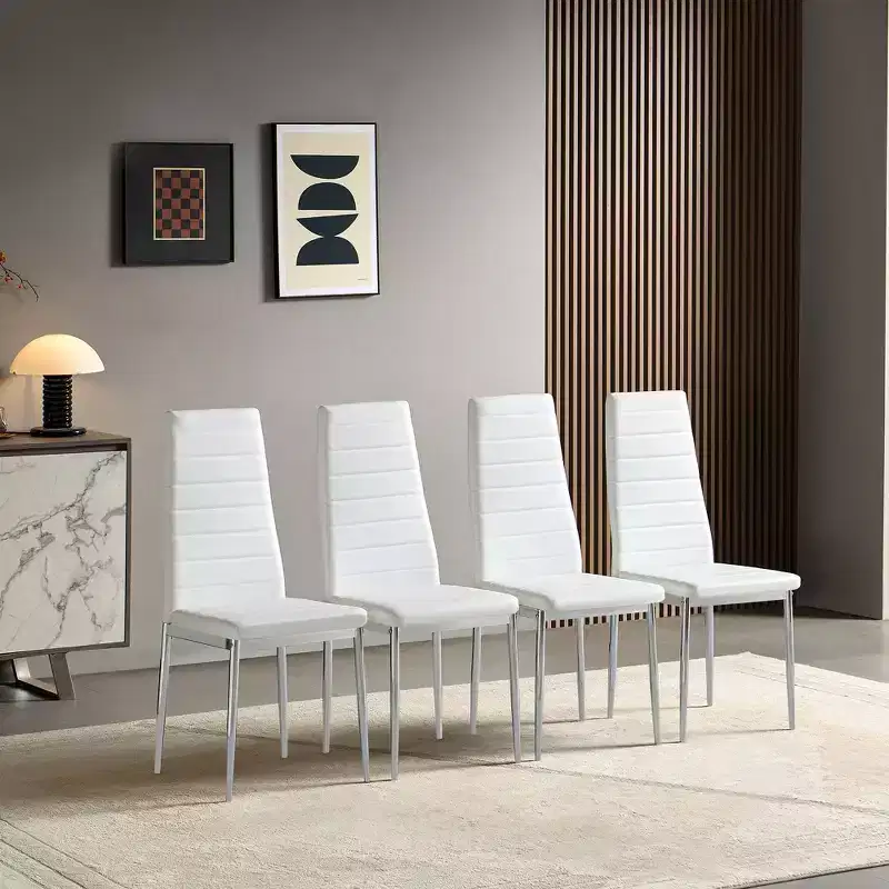 Okak Modern Style Dining Chairs Set of 4, Comfortable PU Leather Upholstery Kitchen Side Chairs with Silver Chrome Plated for Dining Table