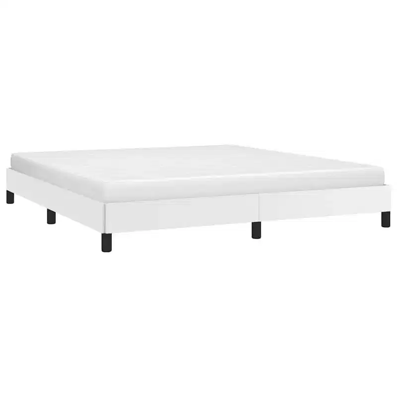 California King Bed Frame, Faux Leather Upholstered Platform Bed Frame, White, No Mattress