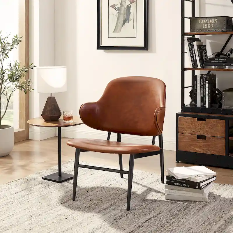 Art Leon Genuine Leather Accent Lounge Chair
