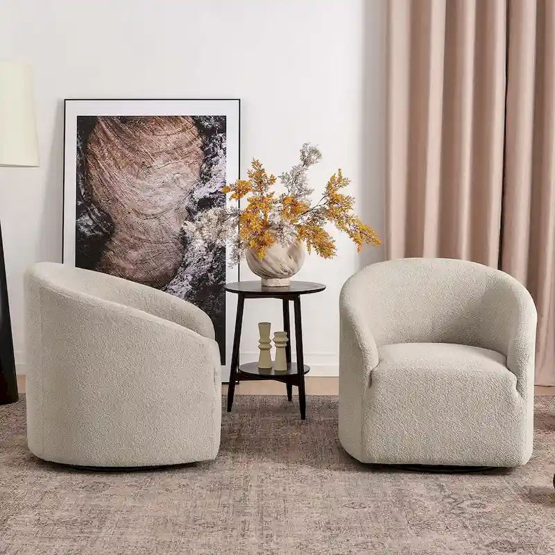 KINWELL 32W Boucle Upholstered Swivel Barrel Armchair (Set of 2)