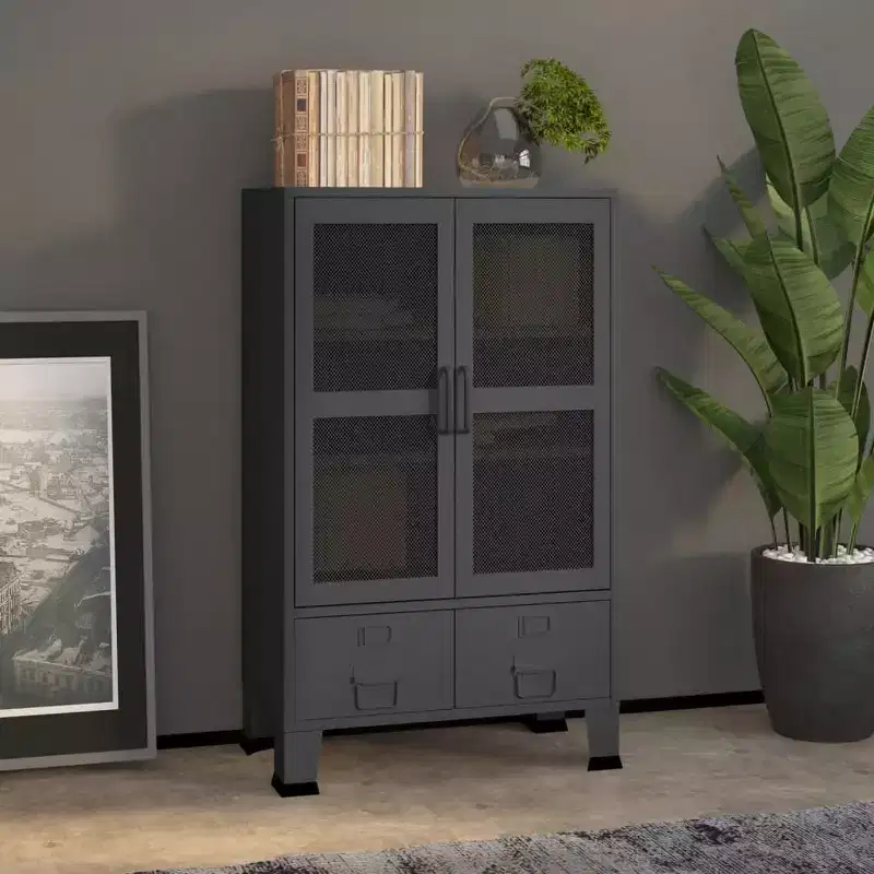 vidaXL Storage Cabinet Office Cabinet with Mesh Doors for Living Room Metal