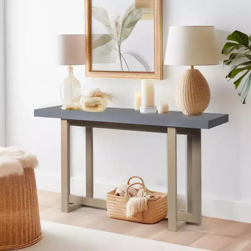 Gray & Beige Minimalist Console Table, Single-Piece