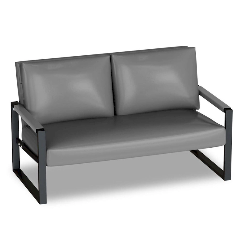 Mieres Mid-Century Style Faux Leather Loveseat Sofa with Steel Frame
