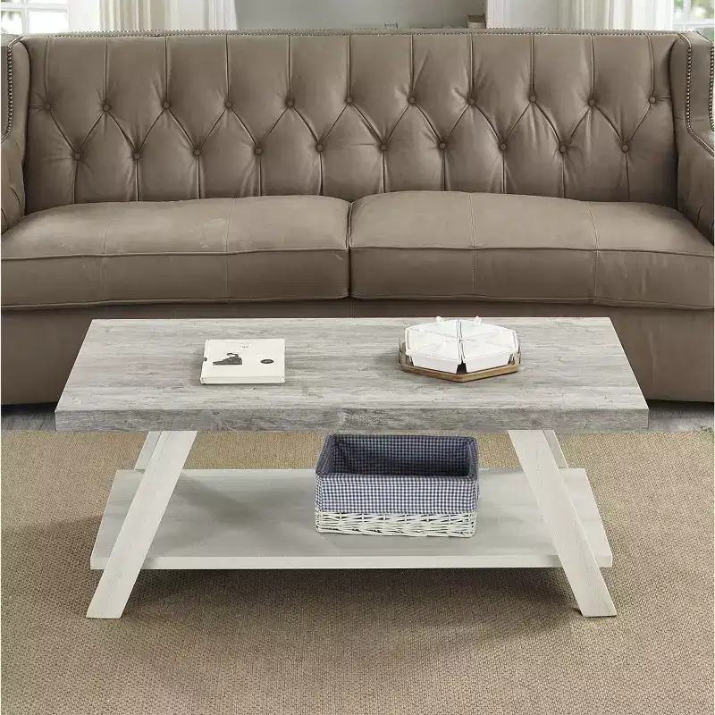 Fun little toys brand Athens Contemporary Two-Tone Wood Shelf Coffee Table in Weathered Gray and Beige