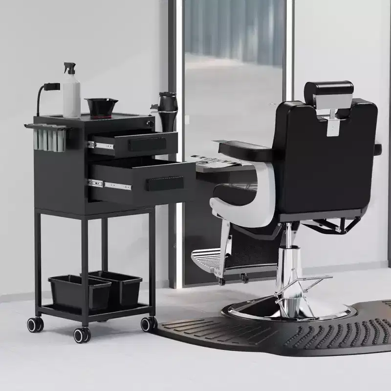 Metal Rolling Salon Trolley Cart with 2 Lockable Drawers