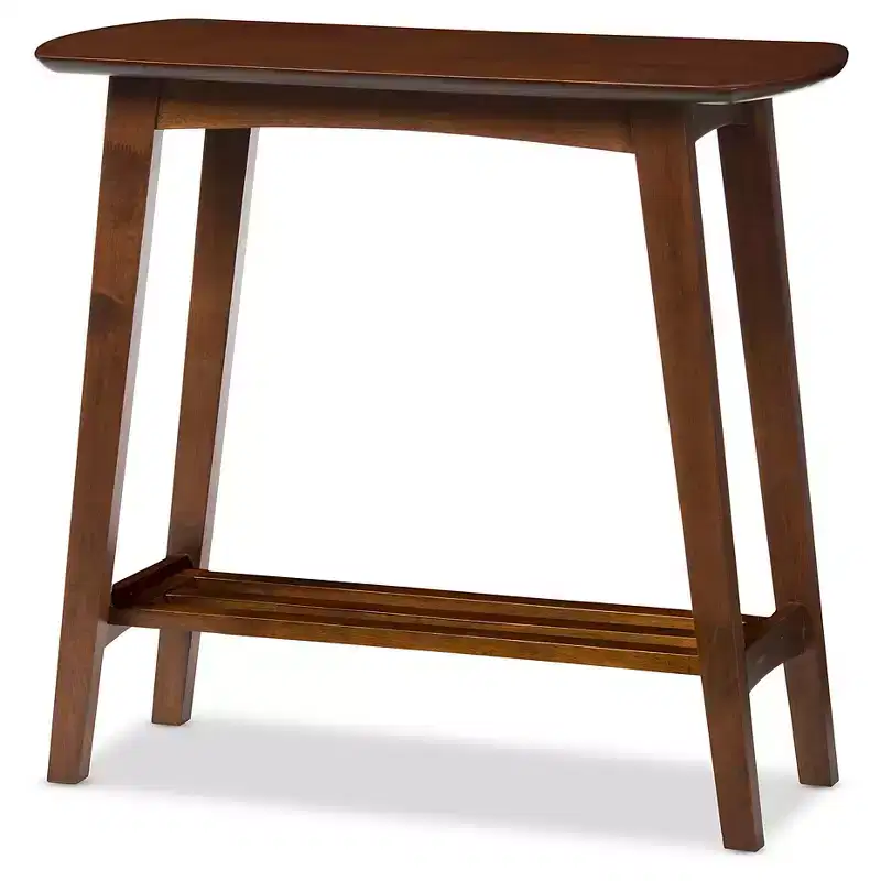 Mid-Century Modern Scandinavian Style Console Table - Dark Walnut - Rubberwood with Open Shelf