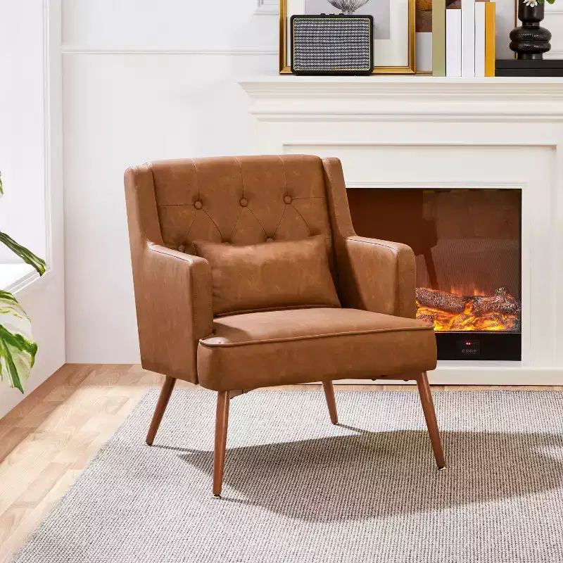 PU Leather Accent Armchair for Living Room, Bedroom, Office, Retro Brown