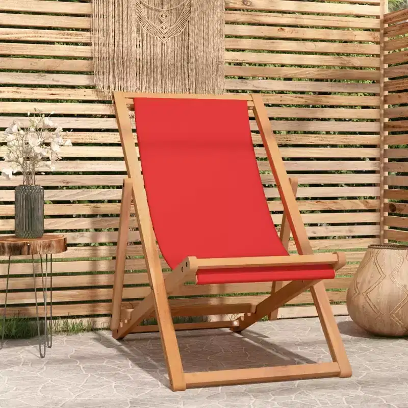 vidaXL Beach Chair Solid Teak wood, fabric Foldable Beach Chair