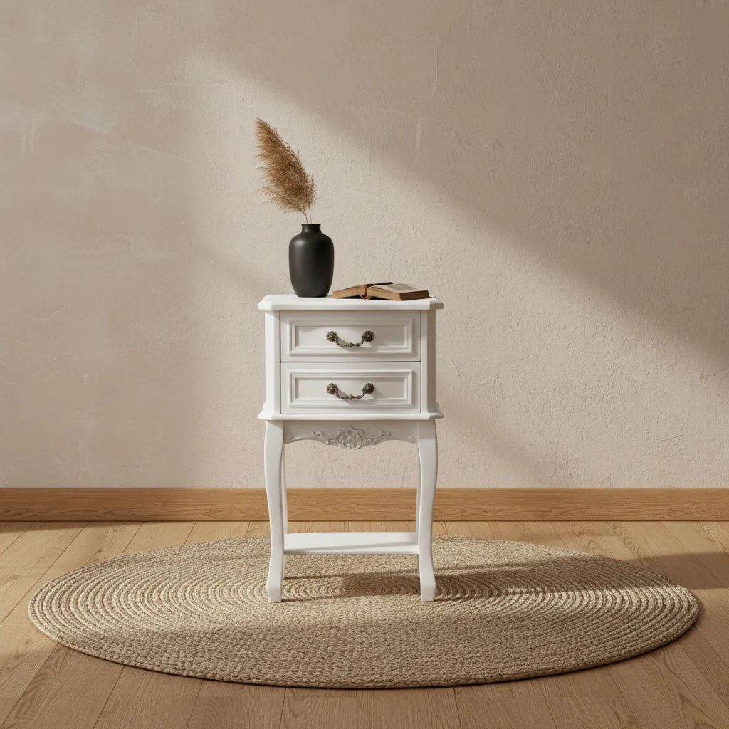 2 Drawer Wood Nightstand White/Brass